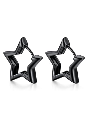 FindChic Star Earrings 20mm Black Star Hoop Earrings Hypoallergenic Small Huggie Hoops Lightweight Funky Cute Jewelry Birthday Gift for Her