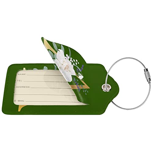 2 PCS Flower Lette A Luggage Tag for Suitcases Leather Travel Cruise Luggage Tags with Stainless Steel Loop Privacy Cover Id Label Suitcase Tags Green2