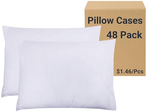 48 Pack Pillow Cases King Size with Envelope Closure - Soft Brushed Microfiber Fabric - Bulk Pillowcases for Hotel, Airbnbs, Hospital, Therapy Clinic, Fabric Marker (20x36, White)