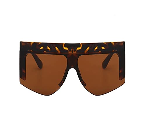 YGDBXHYD Fashion sunglasses Large frame yellow glasses Men's oversized half frame Women's sunglasses UV400(Leopard Tea)
