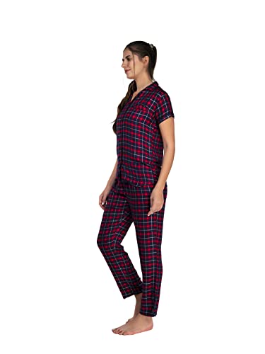 Image of Evolove Women's Polyester Half Sleeves Collared Night Suit Set /Top Pyjama Set Super Soft Comfortable (Nightsuit-Collar-HS-2)