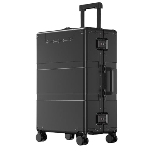 28 inch All Aluminum Magnesium Hardside Carry on Luggage with Wheels, Zipperless Hardshell Checked Luggage with TSA Lock, Airline Approved Suitcase Metal Rolling Luggage for Travel, Business (Black)
