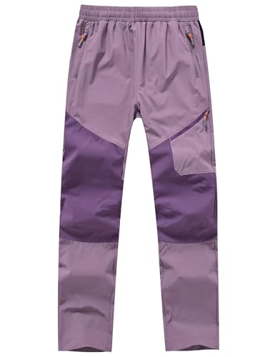 Buyboxs Kinder Trekkinghose Jungen Mädchen Wasserdicht Outdoorhose Schnelltrocknend Funktionshose-Helllila-Dunkellila-XS