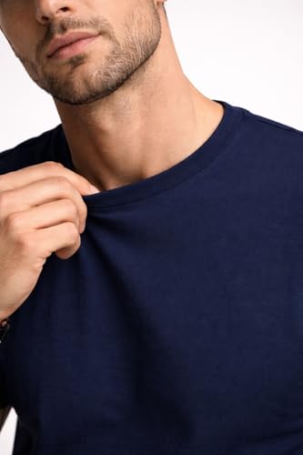 Image of Mens T Shirt Premium Cotton Slim Fit Crew Neck Short Sleeve Casual Basic Tee Soft Breathable Everyday Essential