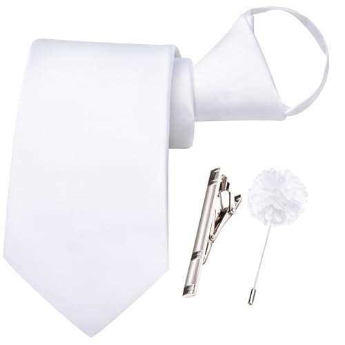 Image of Hi-Tie Pretied Boys Ties Solid Color Kids Adjustable Necktie Lapel Pin Clip Set Age 8-12 Wedding School Graduation