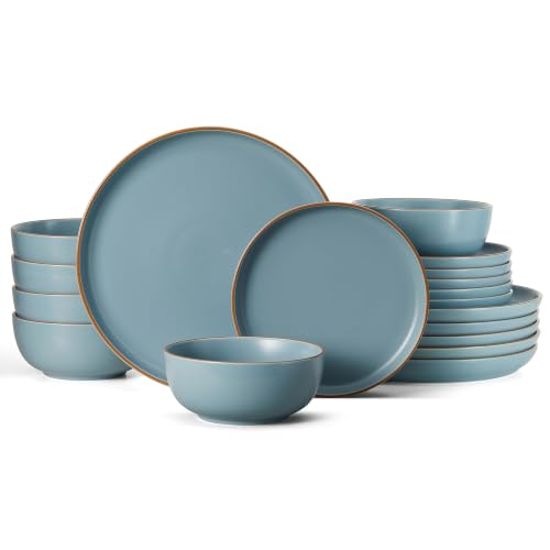 Sweese Dinnerware Sets Service for 6, 18 pcs Matte Glaze Plates and Bowls Sets, Handmade Porcelain Dish Set, Highly Chip and Crack Resistant Modern Dinner Set, Dark Blue