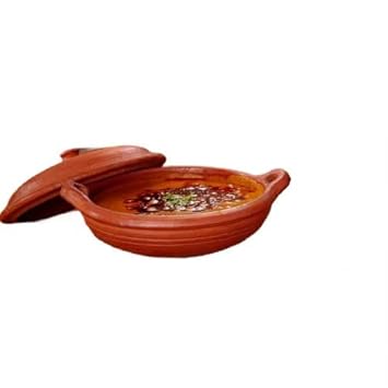 Mudkart Clay Pottery Earthen Clay Frying Pan / Kadai / Mud Curry Pan with Lid, 1.7 litres, (MK_Frypan_1.7L_025)