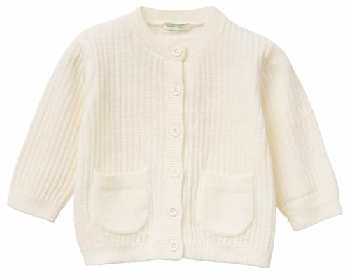 United Colors of Benetton Baby-Jungen Maglia Coreana M/L 16aka5013 Strickjacke, Weiß, 56 cm