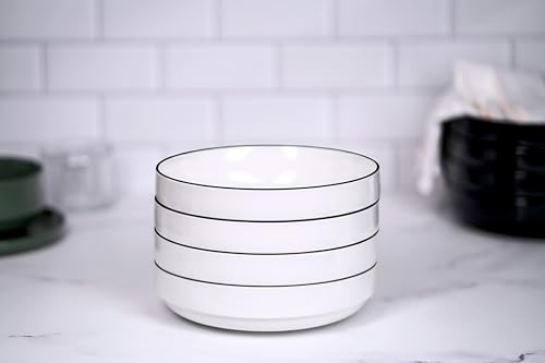 KooK Ceramic Pasta Bowls, Wide & Shallow, Set of 4, Black Rim, French by KooK - Used condition - Image 2