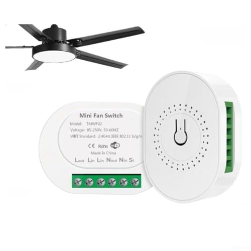 Smart WiFi - Módulo de interruptor de ventilador de techo para Tuya con control por voz para Alexa (2,4 GHz, 85-250 V, 5-150 W), color blanco