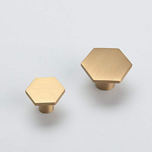 Solid Brass Hexagon Kitchen Cabinet Knobs and Pulls Gold Drawer Dresser Knobs Wardrobe Cupboard Door Pull Handles Hardware 4Pack (4,21x34mm)