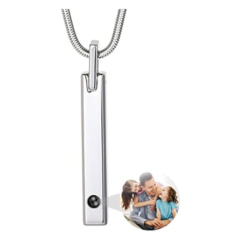 Yishope Personalized Custom Photo bar necklace for Men Dad Projection I Love You Necklace 100 Languages Vertical Bar Necklace for silver bar Cover