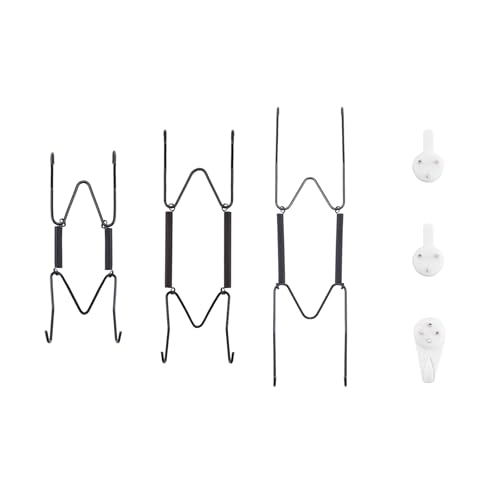 Bilillo 3-Piece Stainless Steel Wall Plate Hangers, 4/6/8 Inch Invisible Decorative Wire Plate Holders with 3 Pieces Wall Hooks for 4 to 10 Inch (Black)