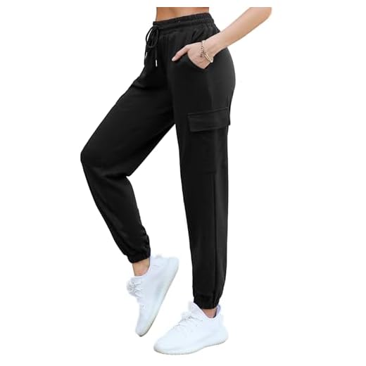 Bresdk Pantalones Chandal Mujer Algodon Pantalon Deporte Pantalón Cargo Deportivos Ropa Deportiva Informales Jogger Correr Casual, Negro, XL