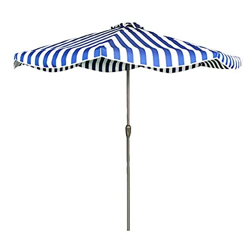 Sonnenschirm für den Außenbereich, gestreifter Markttischschirm, 2,7 m Garten-Sonnenschirm mit 8 stabilen Eisenrippen, Sonnenschutz für Terrasse, Hof, Stranddock (Farbe: Gelb + Weiß) (Blau + Weiß)