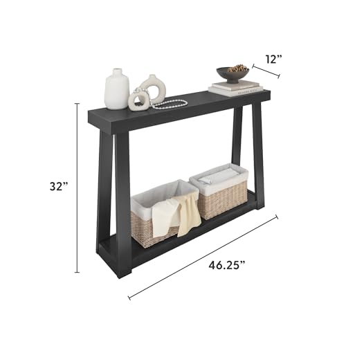 Plank+Beam Solid Wood Console Table with Storage, 46 Inch, Sofa Table with Shelf, Narrow Entryway Table for Hallway, Behind The Couch, Living Room, Foyer, Easy Assembly, Black