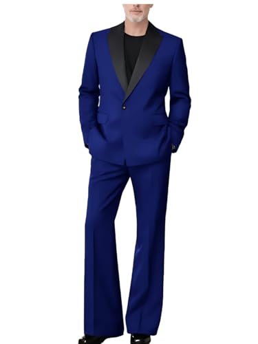 Men's 2 Piece Retro Flared Suit Set Coatrast Collar Blazer Wide Leg Pants