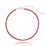 Tgirls Boho Choker Necklace Chain Seed Rice Beaded Necklaces Jewelry for Women (Red-1)
