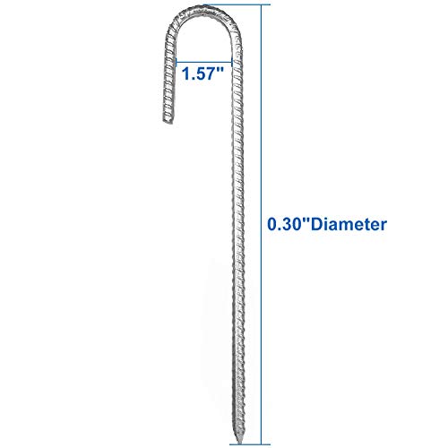 10 Pack 12”Galvanized Rebar Stakes J Hook, Heavy Duty J Hook Ground Anchors, Curved Steel Support Garden Stake With Chisel Point End For Fence Stakes, Canopies, Sheds, Swing Sets #TOP1