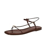 GTBINGGO Chocolate Strappy Flat Sandals for Women Comfortable Open Square Toe Slingback Sandals Dressy Beach Thong Flip Flop Slides Sandals