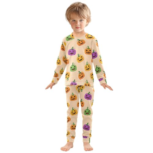 Pajama Sets Long Sleeve Halloween Colorful Pumpkin Soft Comfy Sleepwear 2 Piece PJS 3-8T2