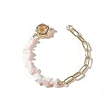 Natural Healing Crystal Stone Link Bracelet for Women (Rose Quartz)