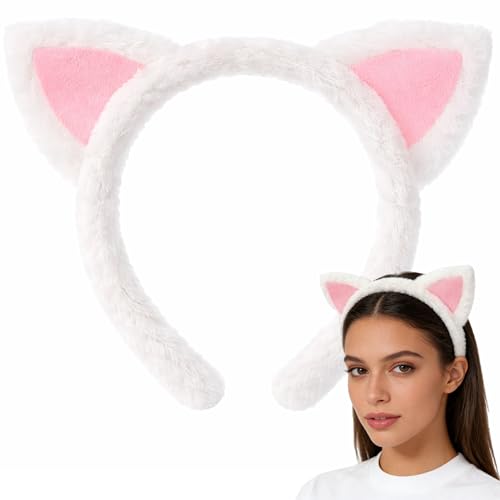 Xicer White Cat Ears Headband for Women Fluffy Plush Cat Ear Headband Adult Size 5.97.87 inch Cute White Cat Ears for Cosplay Parties Halloween Costumes Fuzzy Cats Headbands Accessories