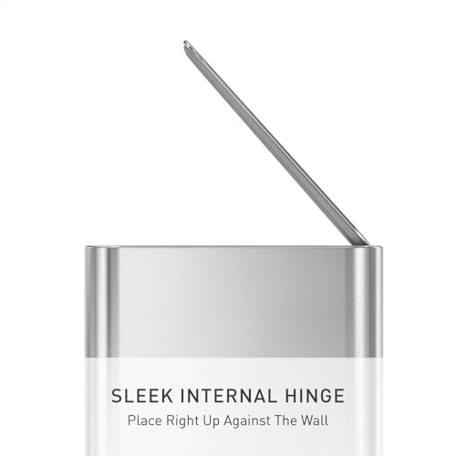 simplehuman-Slim-Step-Can-5L-13-Gallon-Compact-Bathroom-Trash-Can-Liner-Pocket-Sleek-Internal-Hinge-150000-Step-All-Steel-Pedal-Lid-Shox-Silent-Close-Brushed-Stainless-Steel