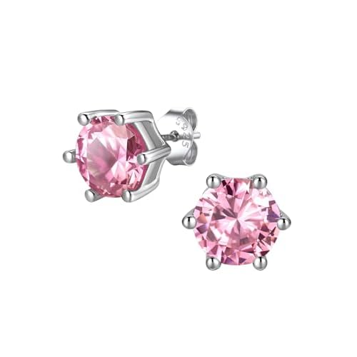 FindChic 2 Carat Birthstone Stud Earrings for Women, Round/Heart/Princess Cut Stud Earrings, Hypoallergenic Studs with 925 Sterling Silver Posts, 12 M