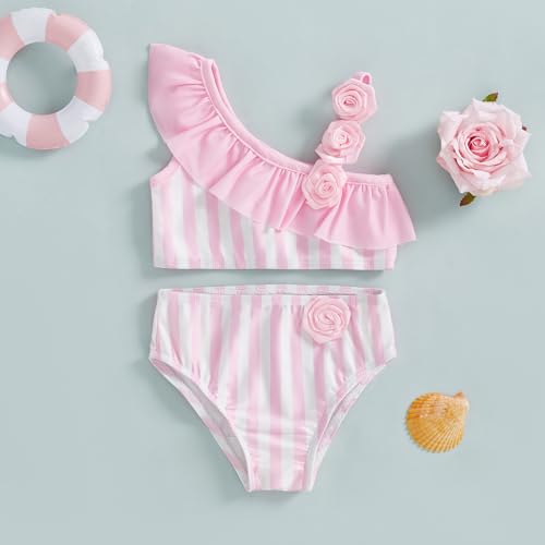 Toddler Girl Swimsuit 2 Pieces Ruffled Floral Print Knotted Swim Top and Bottom Tankini Crop Tops Tutu Shorts Set2