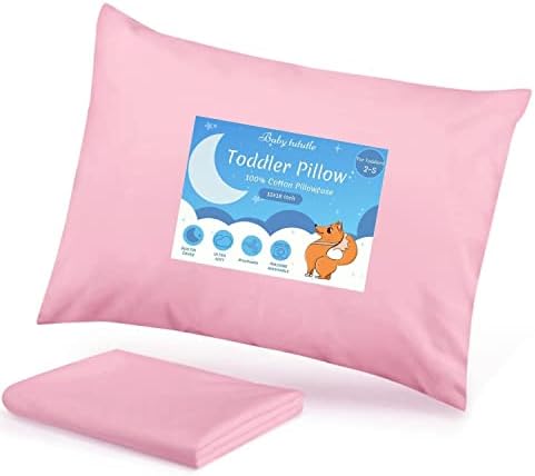 Toddler Pillow with Pillowcase - 13x18 Organic Cotton Baby Pillows for Sleeping - Soft Little Travel Pillows for Boys & Girls, Kids Bedding Set, Perfect for Cot Crib, Daycare, Car Trips