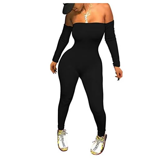 LAGSHIAN Women's Sexy Long Sleeve Jumpsuit Off Shoulder One Piece Club Romper Black