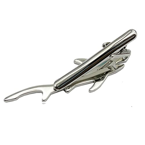 Shark Tie Clip,Meshow Men's 2.75 Inches Metal Shark Tie Clip Bar With Gift Bag,Perfet For Regular Tie For Men Novelty 316L Stainless Steel Tie Clip Bar Pin (Silver Shark) #TOP3