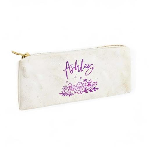 Image of The Cotton & Canvas Co. Personalized Name Purple Floral Small Cosmetic Case and Travel Pouch for Office and On the Go