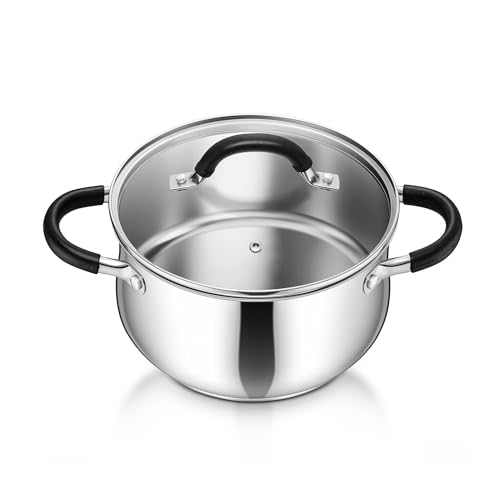 Comparison: Best Pitted Stainless Steel Pot 11 P&P CHEF Stainless Steel Stock Pot, 4 Qt Cooking Soup Pot with Visible Lid for Pasta, Tri-Ply Bottom & Dual Heatproof Handles, For Induction Gas All Stoves, Non-Toxic & Dishwasher Safe