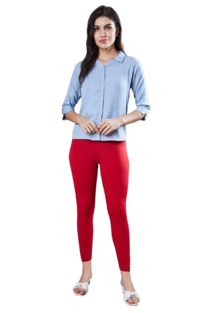 prostr Ankle Length Regular Leggings for Women, red, High Waist, Stretchable-picture-23