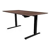 Humanscale Height Adjustable Sit-Stand Float Desk Base & Top: Removable Crank - Flat Table Edge Profile - Black Base/Walnut Top