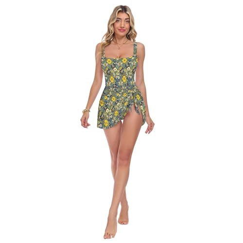 Maillot de bain amincissant gainant effet push up imprimé botanique vert