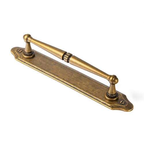 Goo-Ki 5.04" c-c Antique Brass Cabinet Pulls with Back/Base Plate Zinc Alloy Kitchen Hardware - 2 Pack Vintage Brass Bar Cabinet Pulls Drawer Handles with Spacer