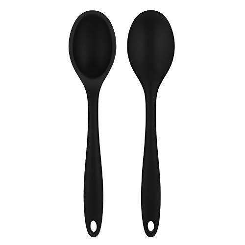 Heyu-Lotus 2 Pcs Silicone Nonstick Kitchen Spoon Set Heat-Resistant Cooking Spoons for Stirring Scooping and Mixing (Black)