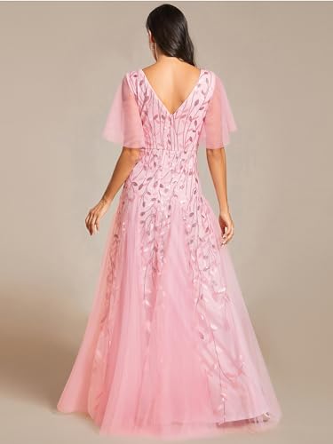 Image of Ever-Pretty Women's Sequin Formal Dresses Evening Gown Sparkly V-Neck Short Sleeve Floor Length Mother of The Bride Dress 736