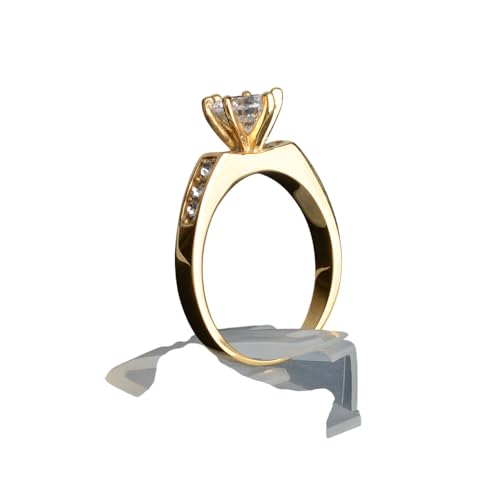 Elegant Solitaire Engagement Ring, 18K Gold Plated, Stainless Steel4