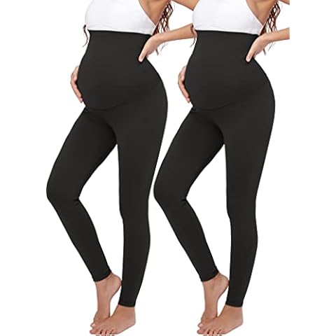 TOUCH LOOM Maternity Leggings Maternity Over Belly High Waist Full Length Leggings Pants for Women Maternity Clothes Pregnant,Medium,Black/Black Cover