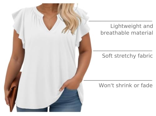 Plus Size Casual Tops for Women Ruffle Short Sleeve Notched V-Neck T Shirts by VISLILY - Used condition - US$17.28