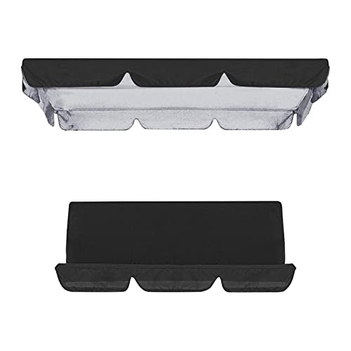 Swing Canopy With Seat Cushion Cover Set, Waterproof Top Garden Swing Top Replacement Canopy Cover For Outdoor Patio Yard Park Porch Balcony Backyard(Swing Not Included) (Black) #TOP1