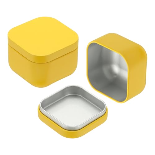 Uxcell 2 latas cuadradas con tapas, 2.2 x 2.2 x 1.7 latas pequeñas de metal para almacenamiento de té de hojas sueltas para almacenar galletas, dulces, café, té, especias, regalos, velas