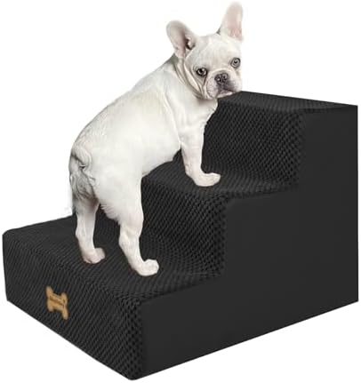 Nepfaivy Hundetreppe für Kleine Hunde 3 Stufen, Haustiertreppe 45x40x34cm | Hundetreppe Hunderampe für Bett und Sofa aus Hochdichtem Schwamm, mit Abnehmbarem, Waschbarem Bezug und