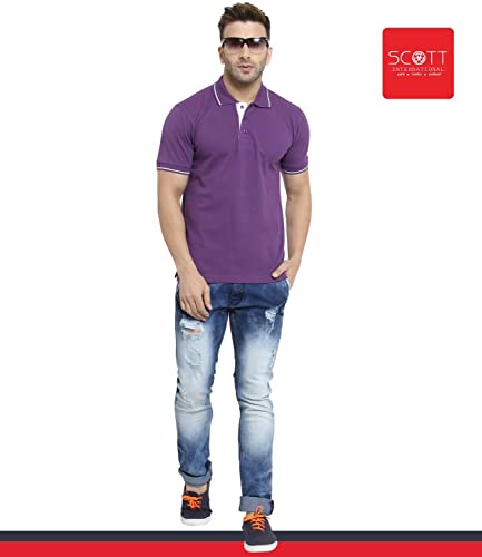 Image of Scott International Men's Regular Fit Organic Cotton Polo T-Shirt (Purple with White, 2XL)