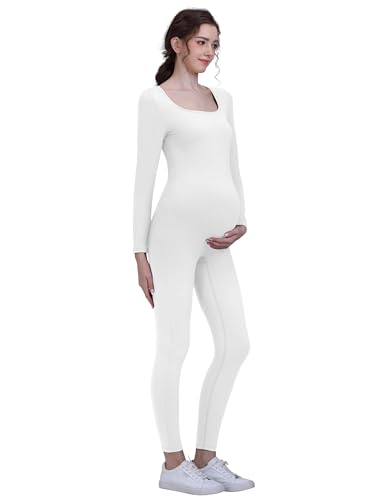 Gowjog Mono de maternidad para mujer, de manga larga, para el embarazo, para el embarazo, Blanco, XL