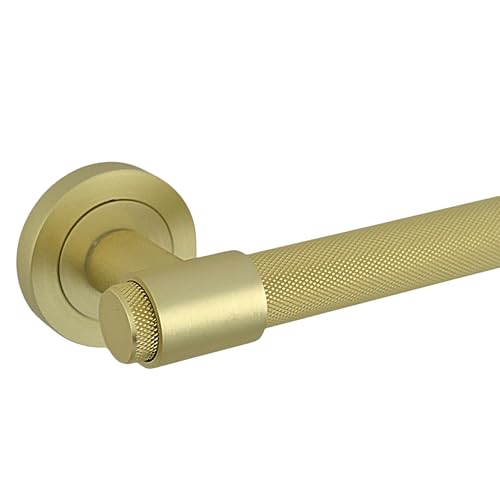 AXS Dakota Internal Door Handles on Rose Lever Handle Pair for Wooden Doors Modern Concealed Fix Fits Standard UK Tubular Latch (Satin Brass Handles Only)